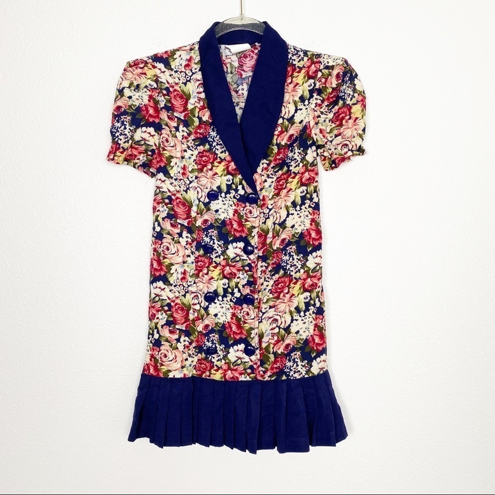 Vintage 1980s Jazz Kids Floral Double Breast Dress
